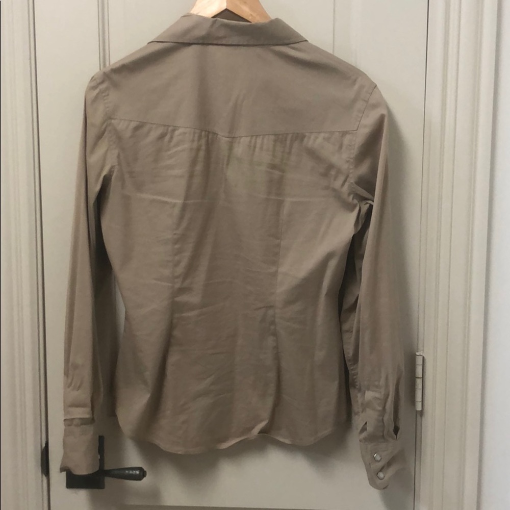 Theory Large Button Down In Tan With Pearl Snaps - image 2